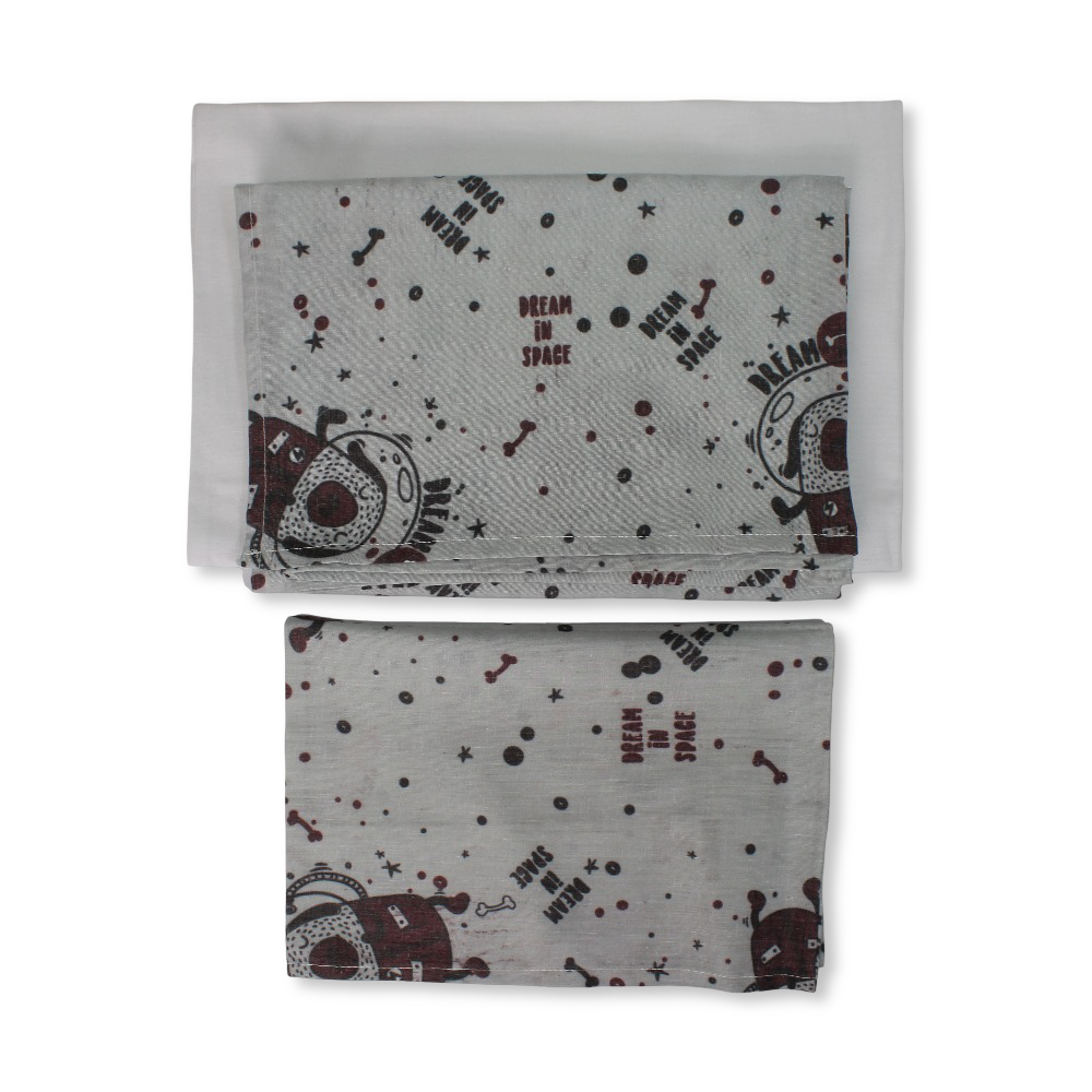 Bed Sheet 3 Pcs – Grey with "Dream in Space" Design