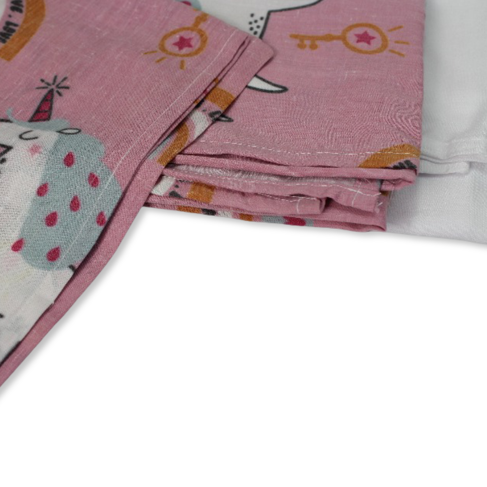Bed Sheet 3 Pcs – Pink with Unicorn Design