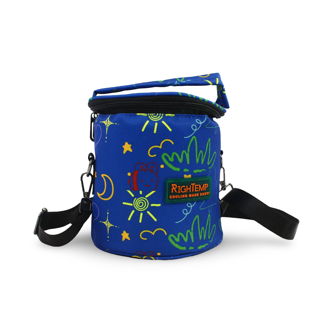 Rightemp Breastmilk Cooler Bag with 2 Gel Pouches – Blue Doodle Print