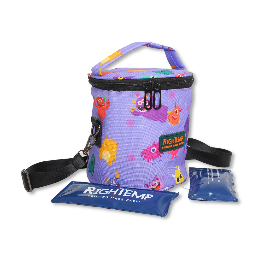 Righ Temp Breastmilk Cooler Bag with 2 Gel Pouches – Purple with Monster Print