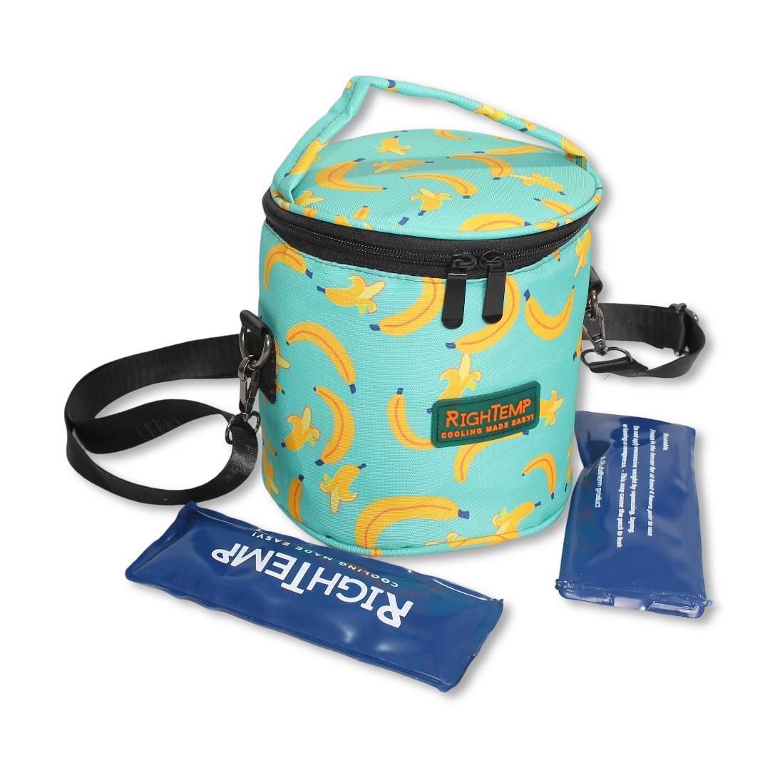 Righ Temp Breastmilk Cooler Bag with 2 Gel Pouches – Aqua with Banana Print
