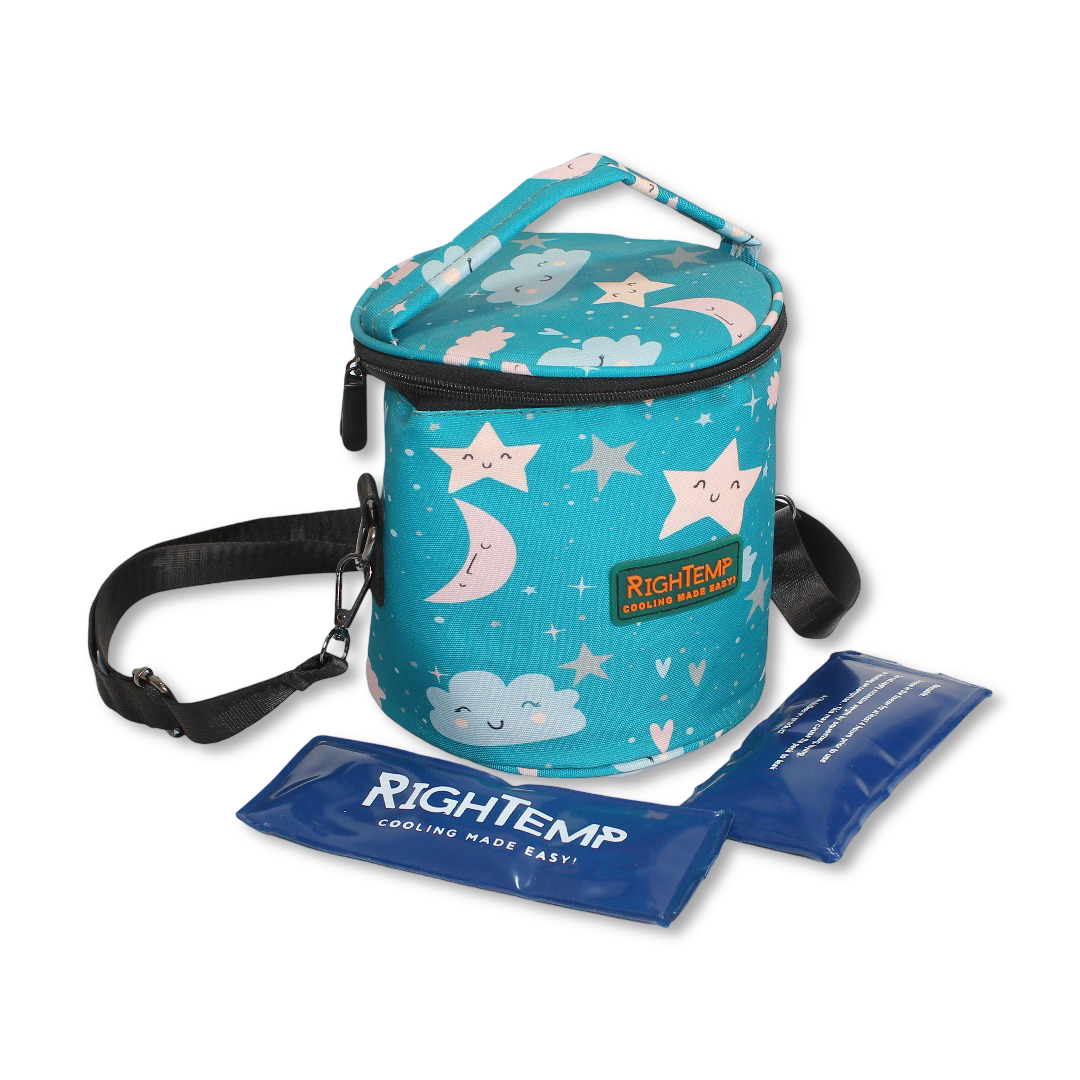 Righ Temp Breastmilk Cooler Bag with 2 Gel Pouches – Baby Blue with Stars Print