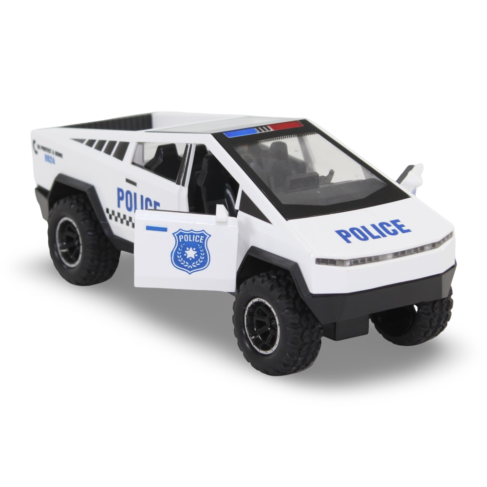 Tesla Friction Police Car Model with Sound & Light – White