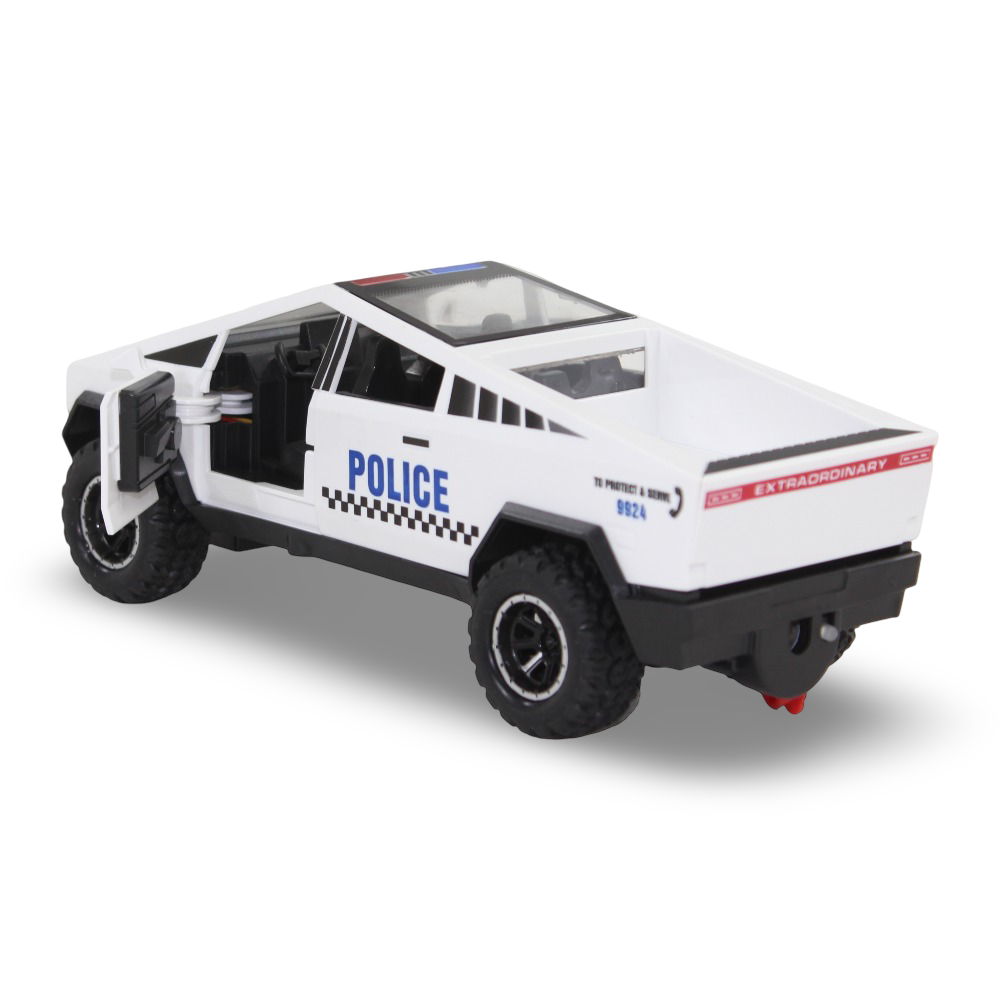 Tesla Friction Police Car Model with Sound & Light – White