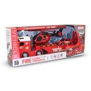 Cufan Fire Flatbed Transporter Truck + Car, and Helicopter (Sound & Light)