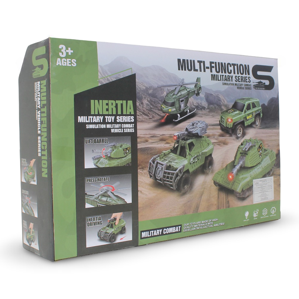 Jiansheng Inertia Driving Military Vehicles 1:20 Scale (Sound & Light) – 4 Pcs