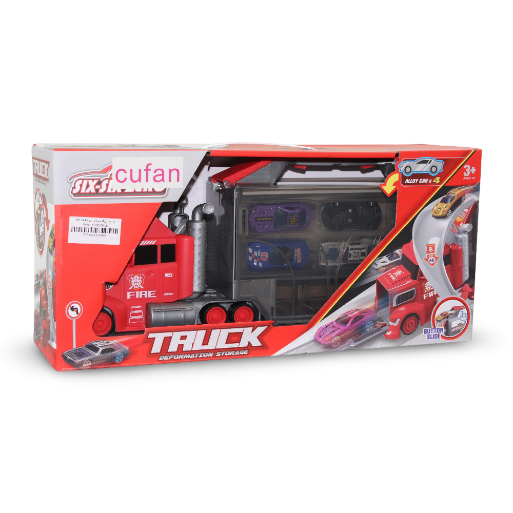 Cufan 2-in-1 Six-Six-Zero Alloy Fire Truck Deformation Storage with 4 Cars – Red