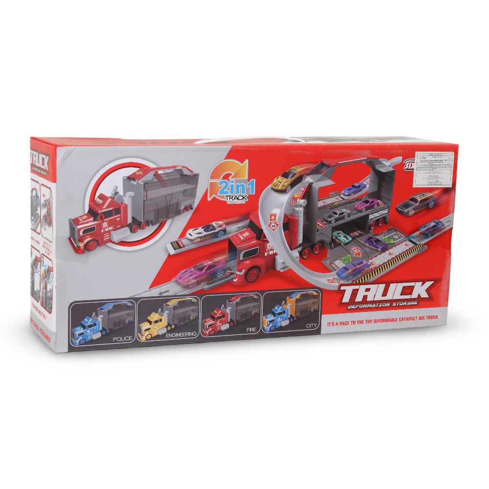 Cufan 2-in-1 Six-Six-Zero Alloy Fire Truck Deformation Storage with 4 Cars – Red