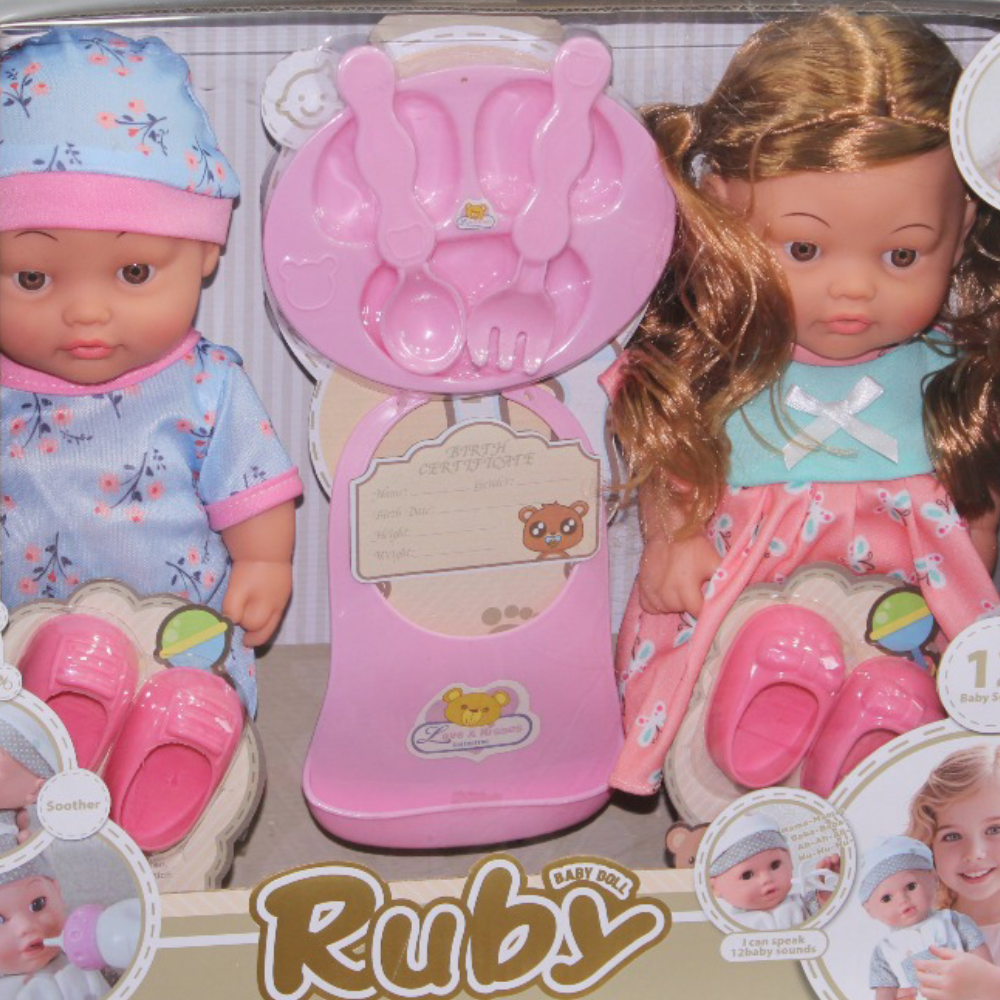 Ruby Baby Doll Twin Set with Feeding & Potty Pretend Play – Musical Dolls