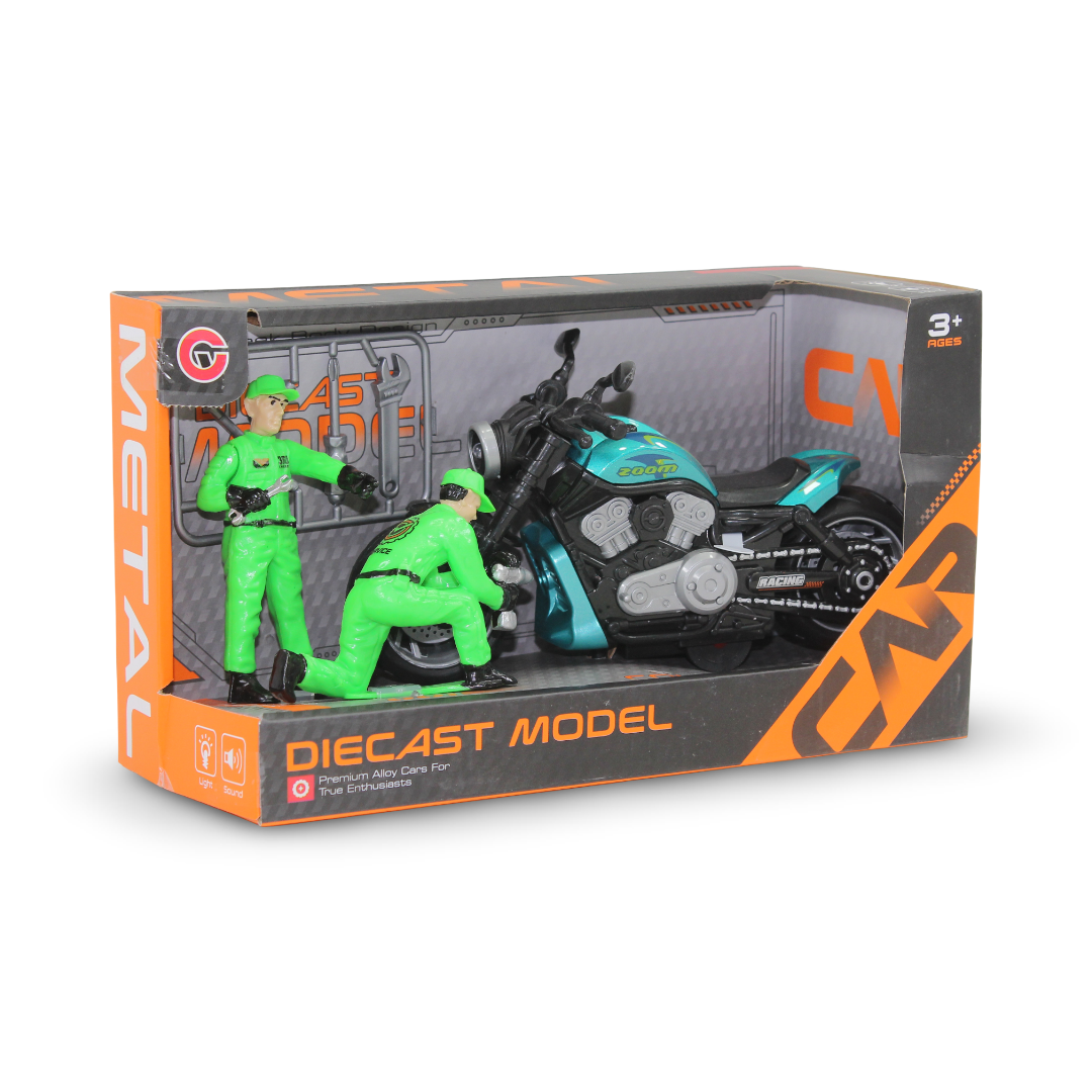 Diecast Model Toy Motorcycle Set – Turquoise (Light & Sound)