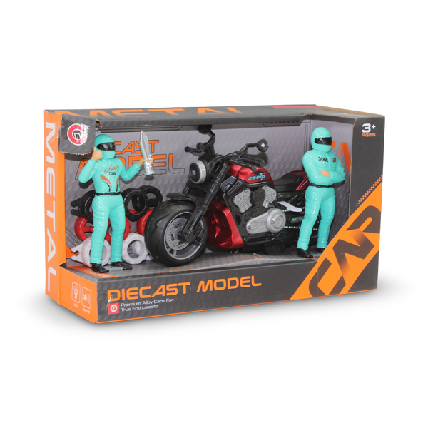 Diecast Model Toy Motorcycle Set – Red (Light & Sound)
