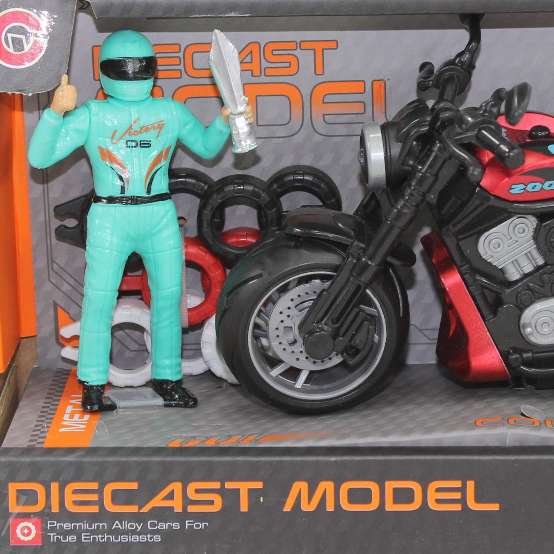 Diecast Model Toy Motorcycle Set – Red (Light & Sound)