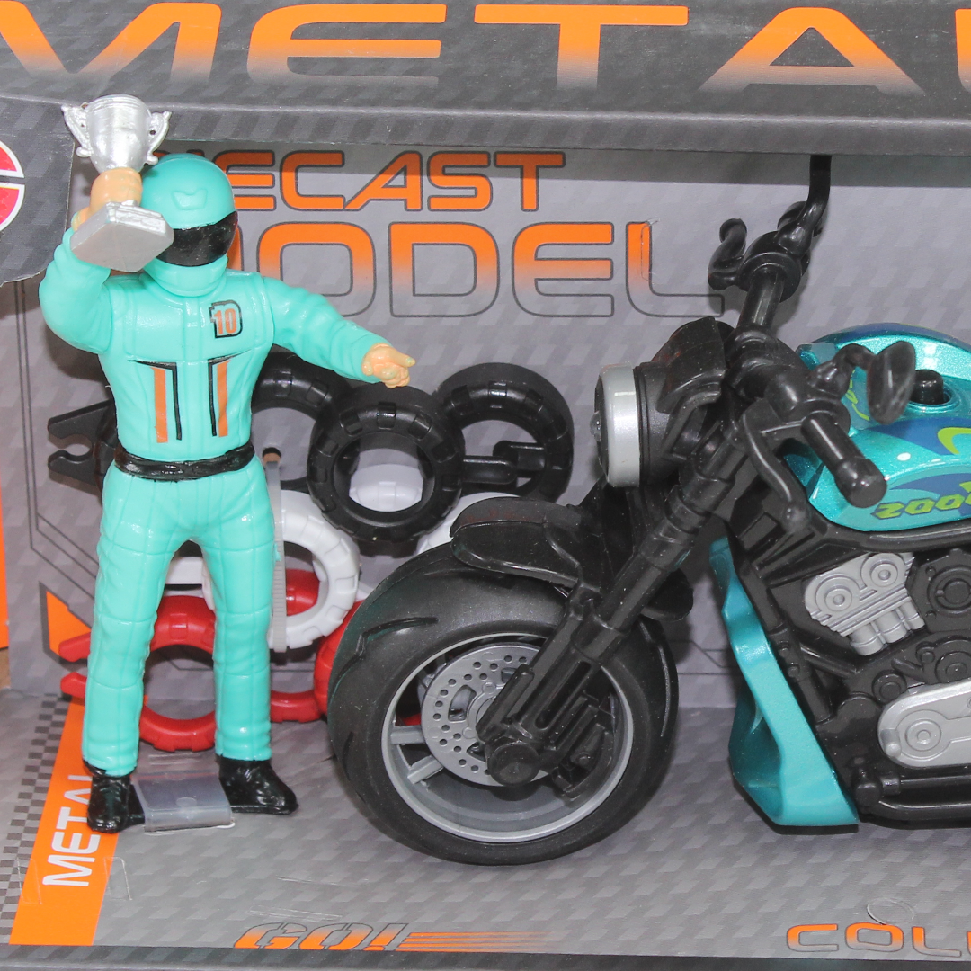 Diecast Model Toy Motorcycle Set – Turquoise (Light & Sound)