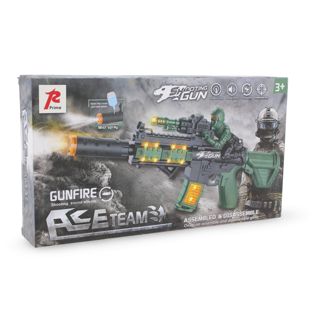 Electronic Toy Blaster with Figure, Lights & Sound – Green & Black