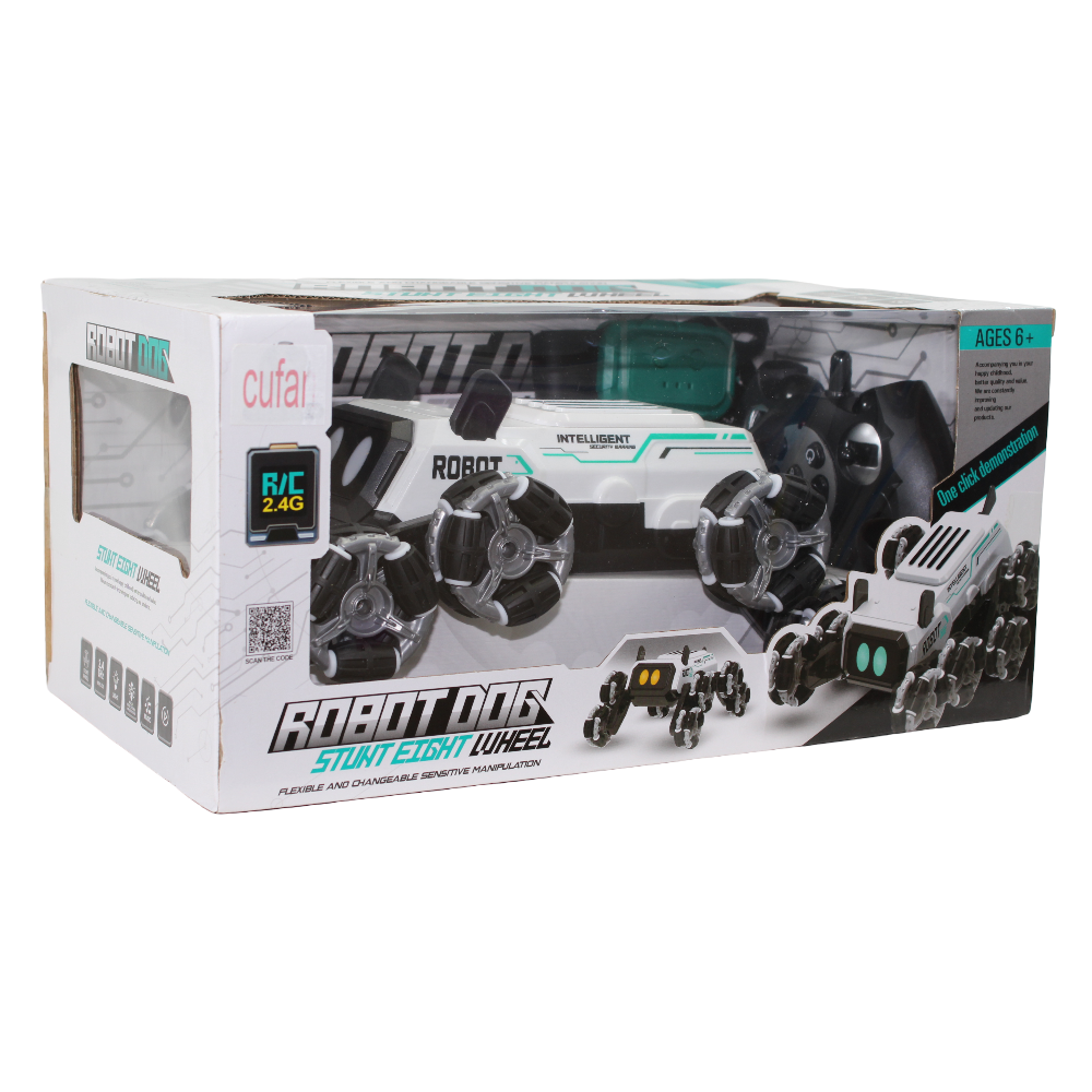 Cufan Stunt Eight-Wheel Robot Dog Remote-Control Toy – White