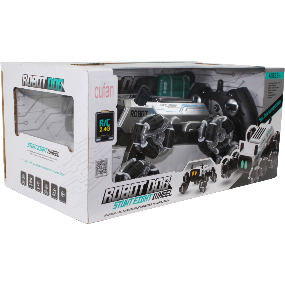 Cufan Stunt Eight-Wheel Robot Dog Remote-Control Toy – Silver