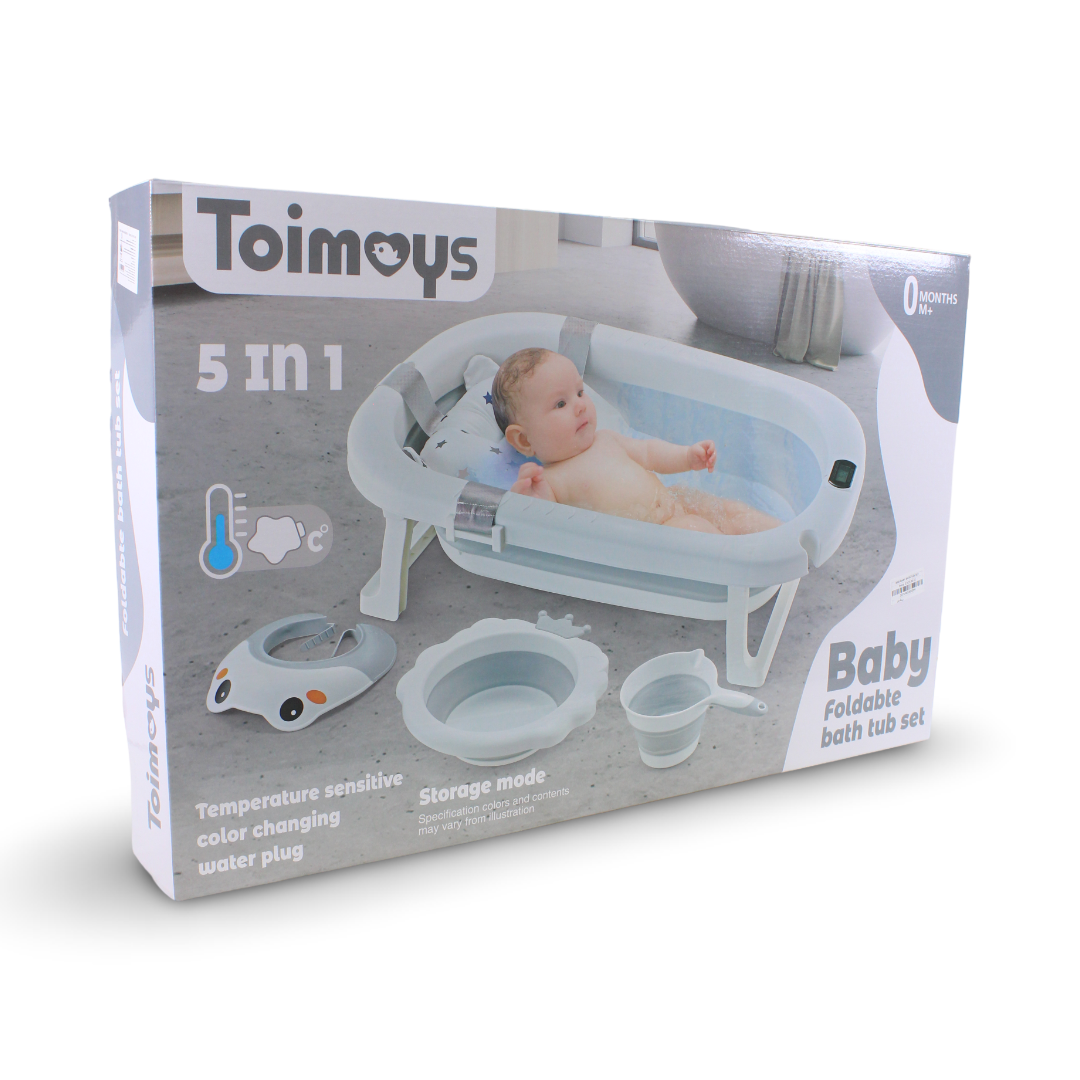 Toimoys 5-in-1 Foldable Baby Bath Tub Set – Grey