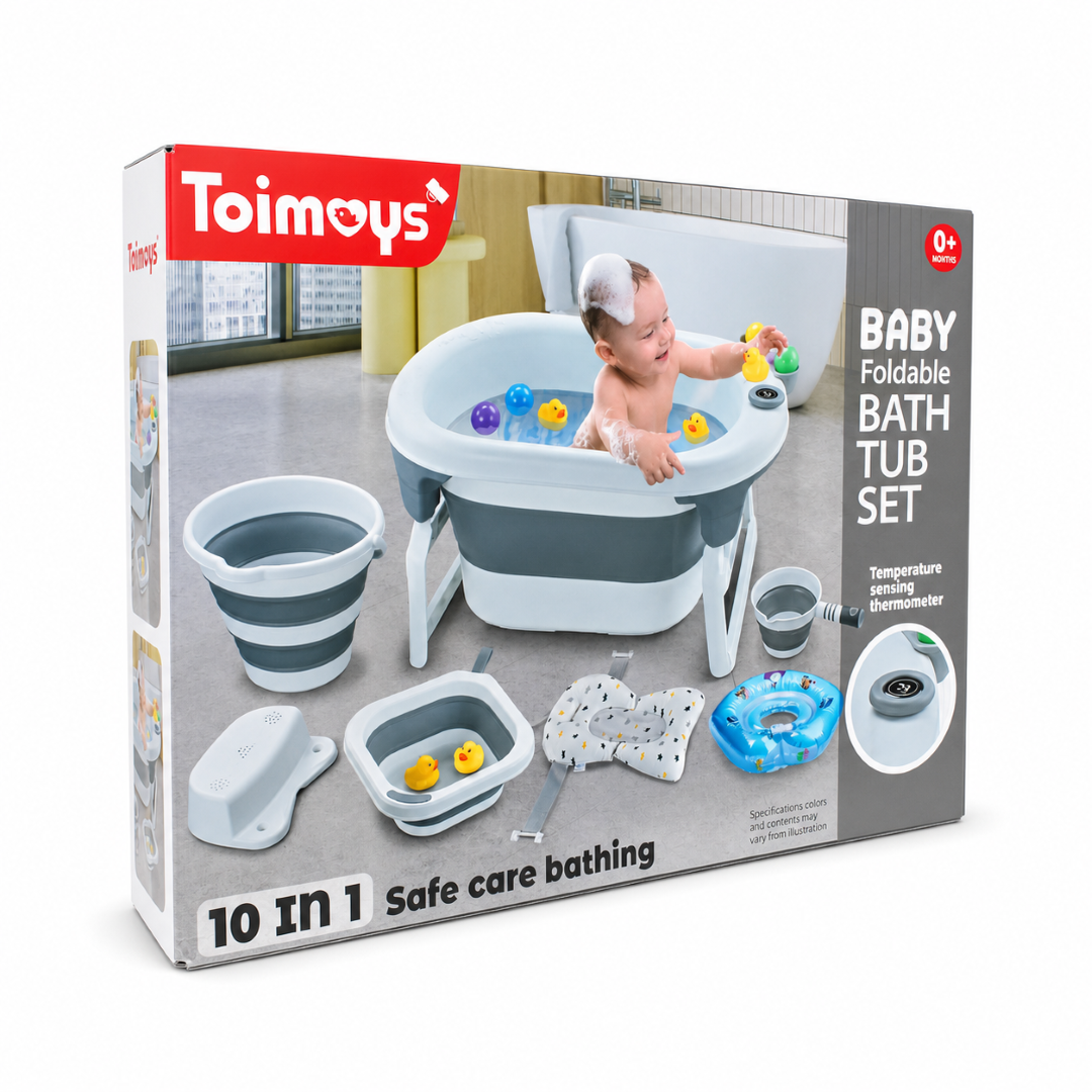 Toimoys 10-in-1 Baby Foldable Bathtub Set – Grey