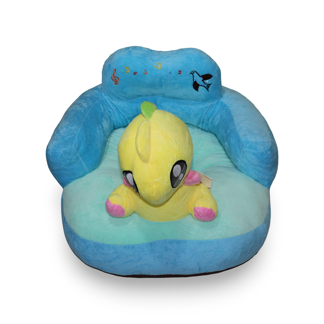 Kids Plush Ride-On Seat with Backrest – Light Blue