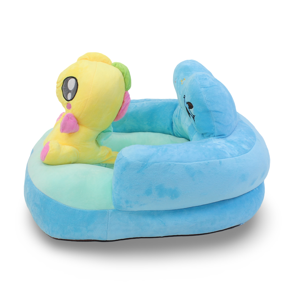 Kids Plush Ride-On Seat with Backrest – Light Blue