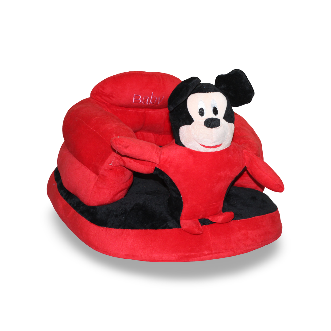Kids Plush Ride-On Seat with Backrest – Red Mickey Mouse Design