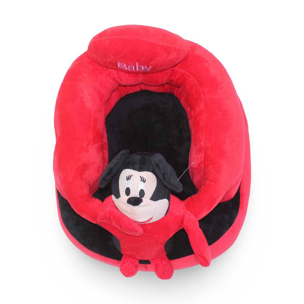 Kids Plush Ride-On Seat with Backrest – Red Mickey Mouse Design