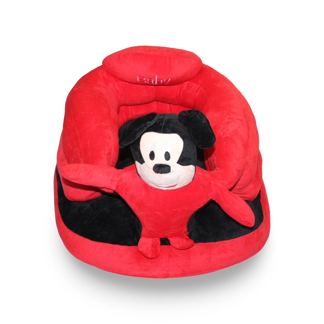 Kids Plush Ride-On Seat with Backrest – Red Mickey Mouse Design