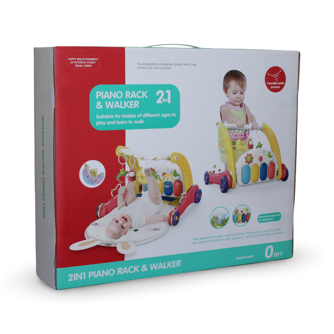2-in-1 Baby Walker and Piano Rack Activity Center
