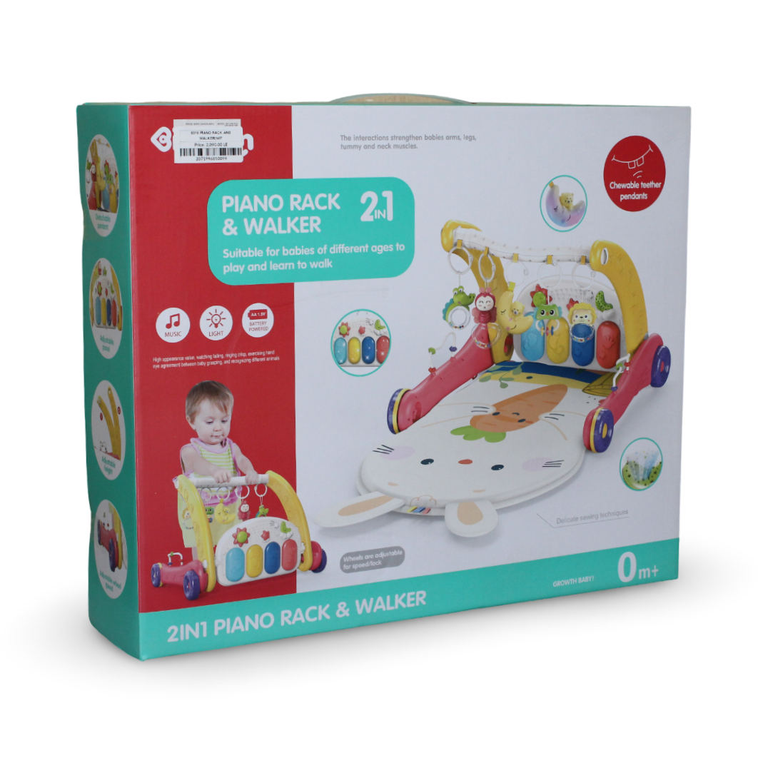 2-in-1 Baby Walker and Piano Rack Activity Center