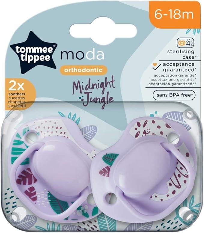 Tommee Tippee Moda Soothers, Symmetrical Orthodontic Design, 6-18m-Purple