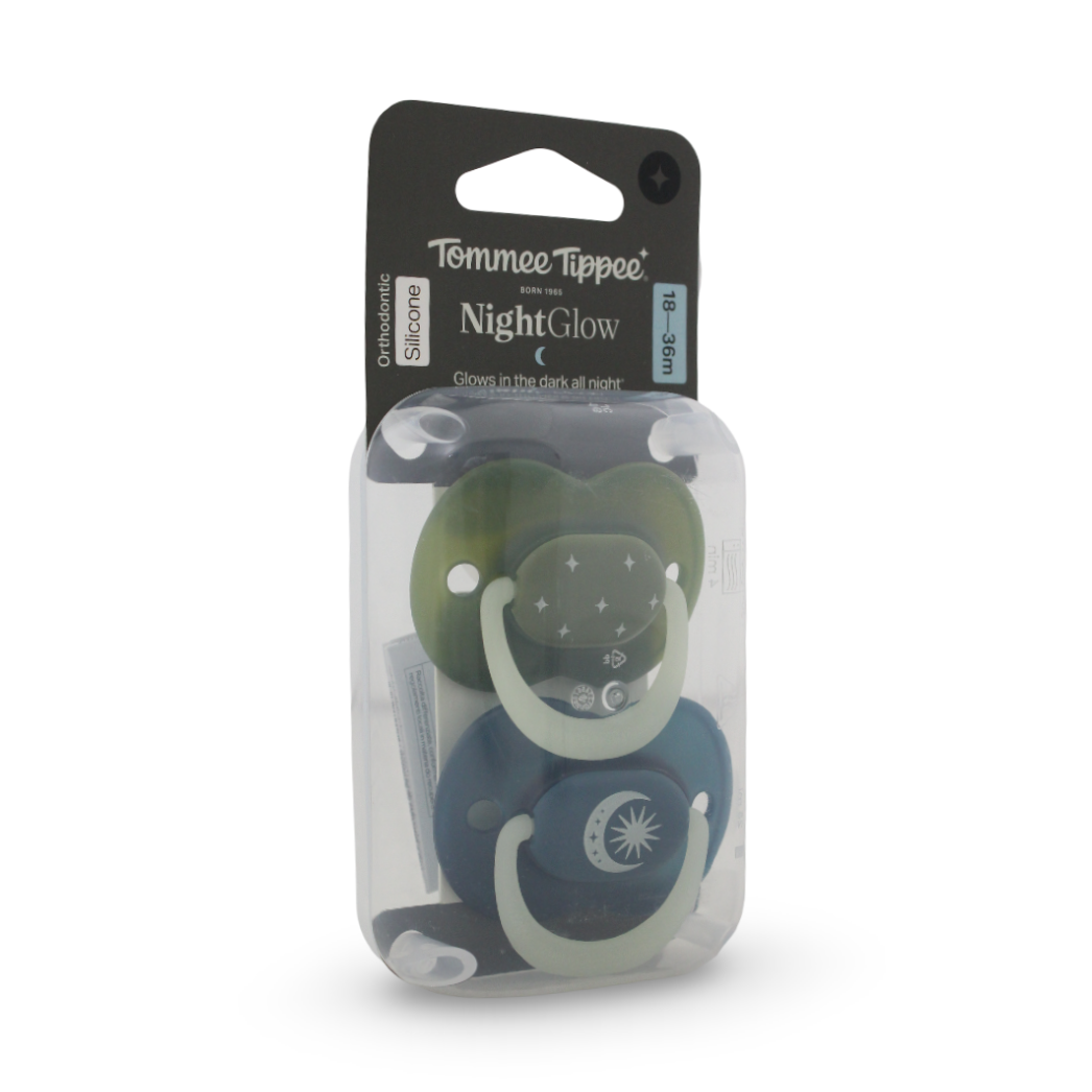 Tommee Tippee Orthodontic Silicone Night Glow Pacifier 18-36m – Navy & Olive - Baby Essentials