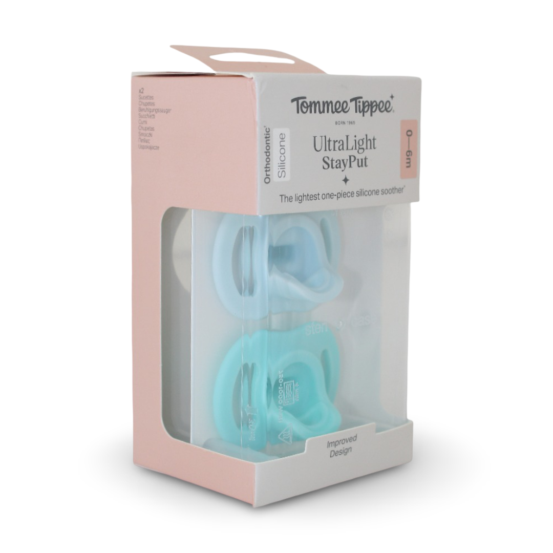Tommee Tippee UltraLight StayPut Silicone Pacifier (0–6m) – Pack of 2