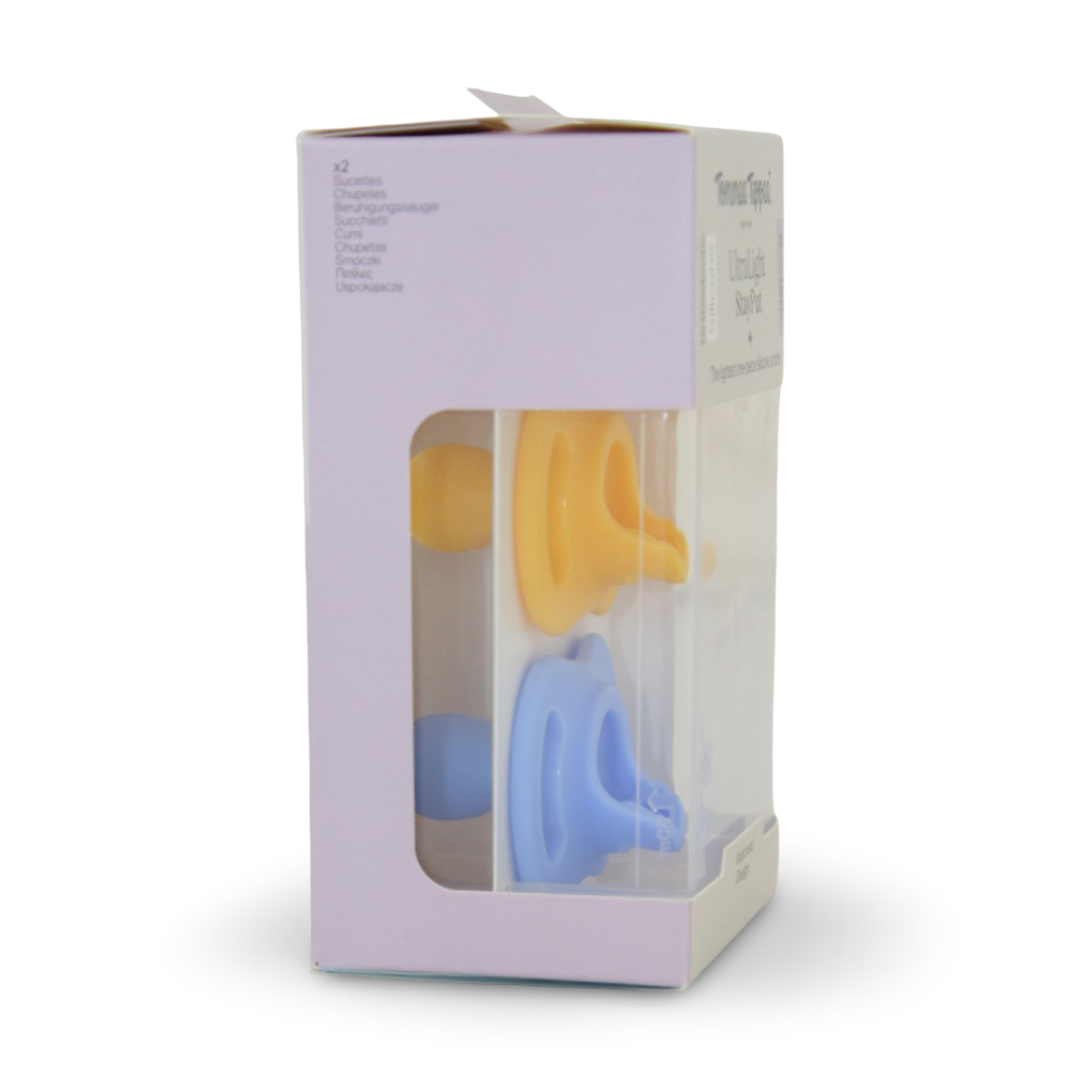 Tommee Tippee Ultra-Light StayPut Silicone Soother 6-18m – Yellow & Baby Blue