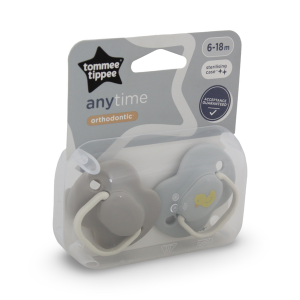 Tommee Tippee Anytime Orthodontic Soothers 6-18m – Beige & Baby Blue (Pack Of 2)