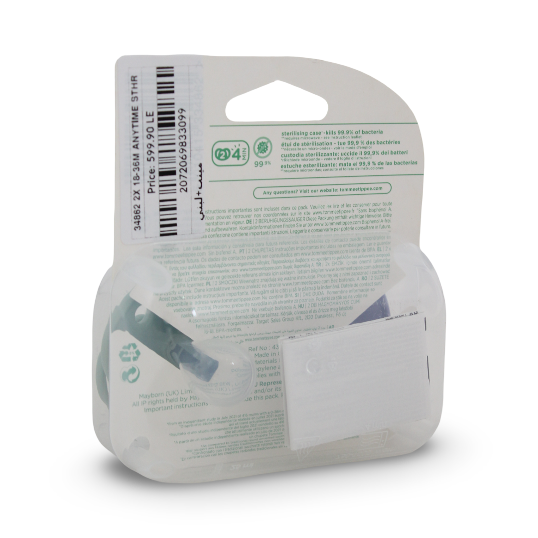 Tommee Tippee Anytime Orthodontic Soothers 18-36m – Mint & Blue (Pack Of 2)