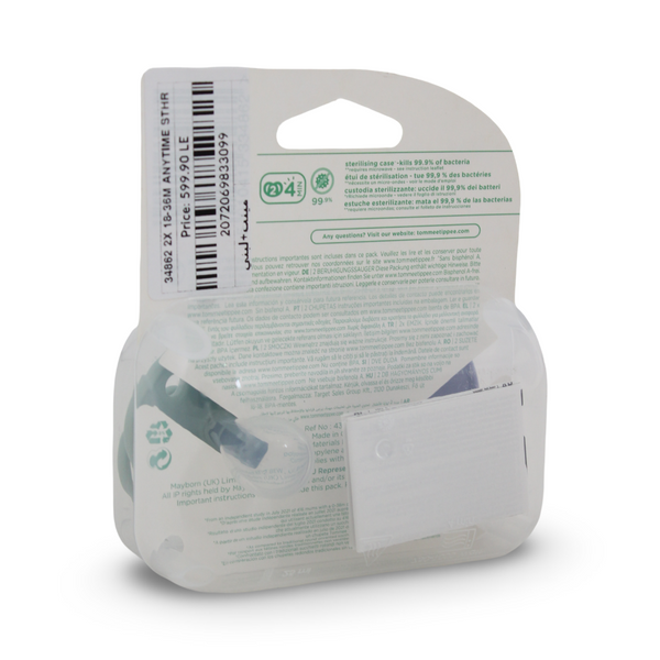 Tommee Tippee Anytime Orthodontic Soothers 18-36m – Mint & Blue (Pack Of 2)