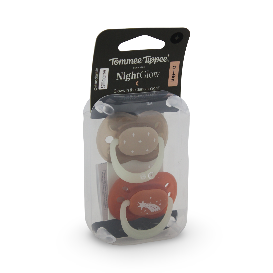 Tommee Tippee NightGlow Orthodontic Pacifiers 0-6m – Beige & Orange - Baby Essentials