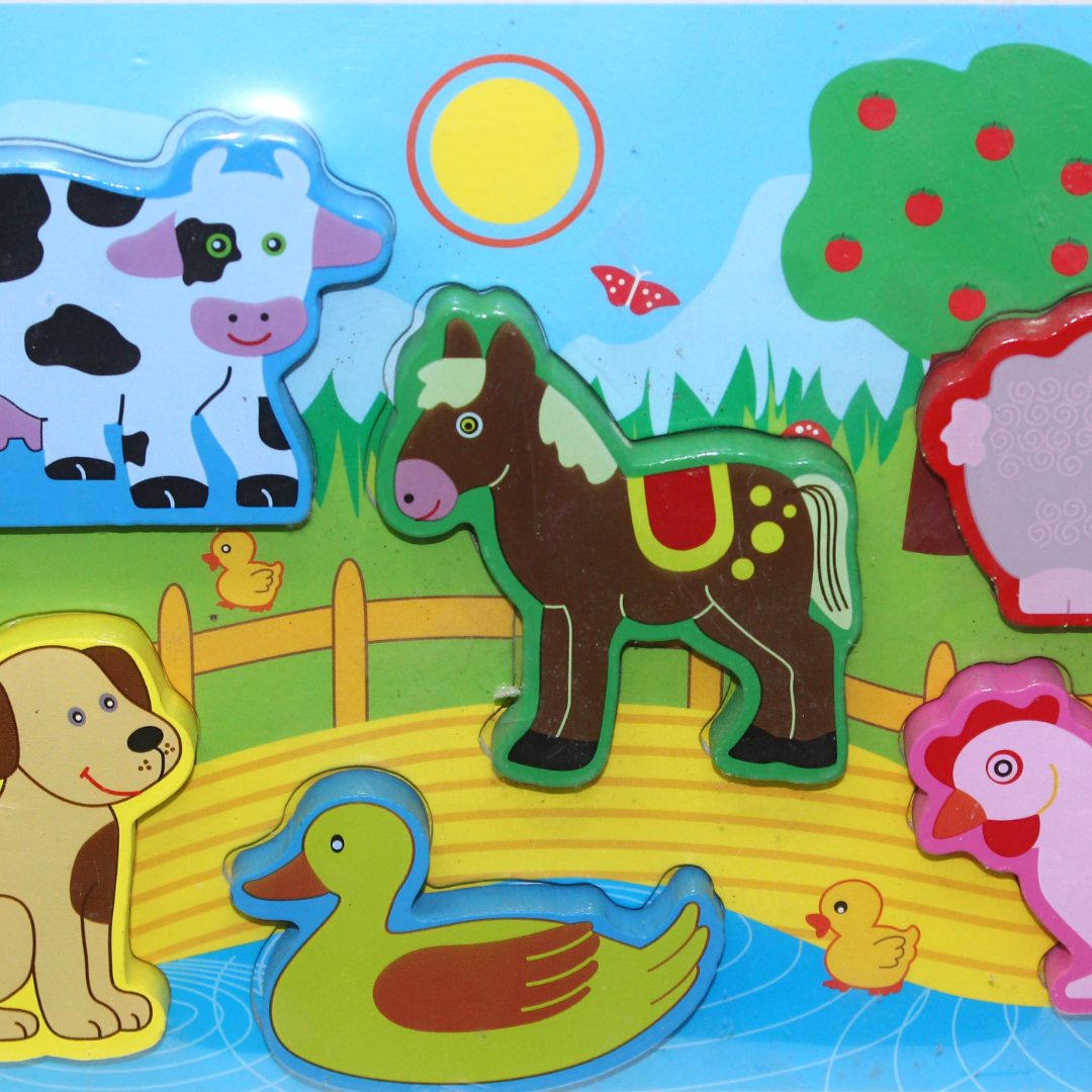 Farm Animals Wooden Peg Puzzle Board