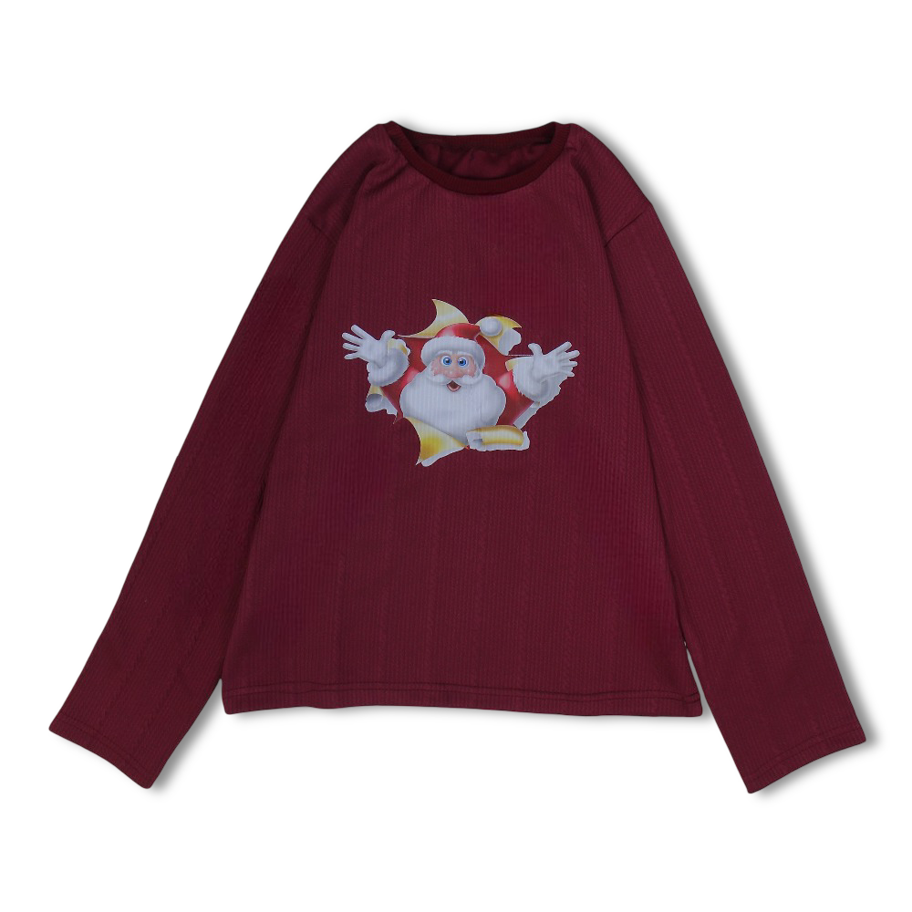 Unisex Cotton T-Shirt – Maroon with Santa Print
