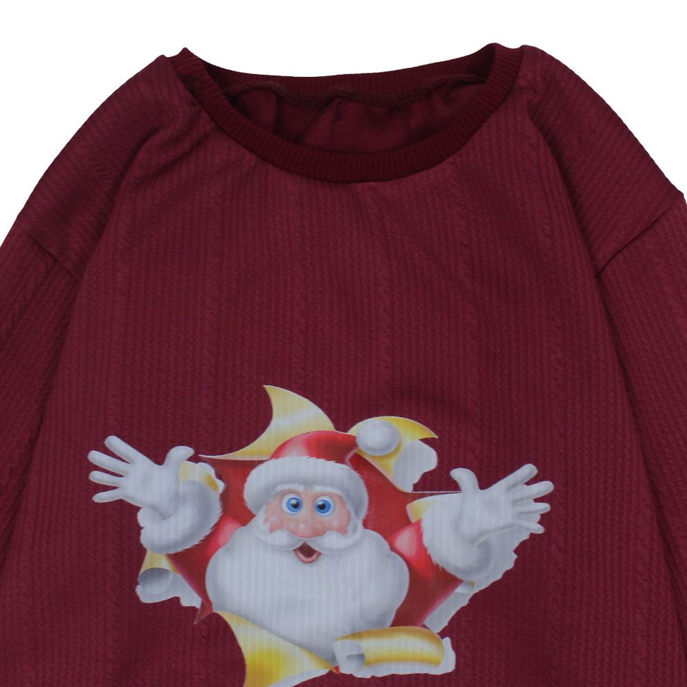 Unisex Cotton T-Shirt – Maroon with Santa Print