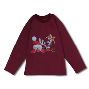 Unisex Cotton T-Shirt – Maroon with Santa & Reindeer Print