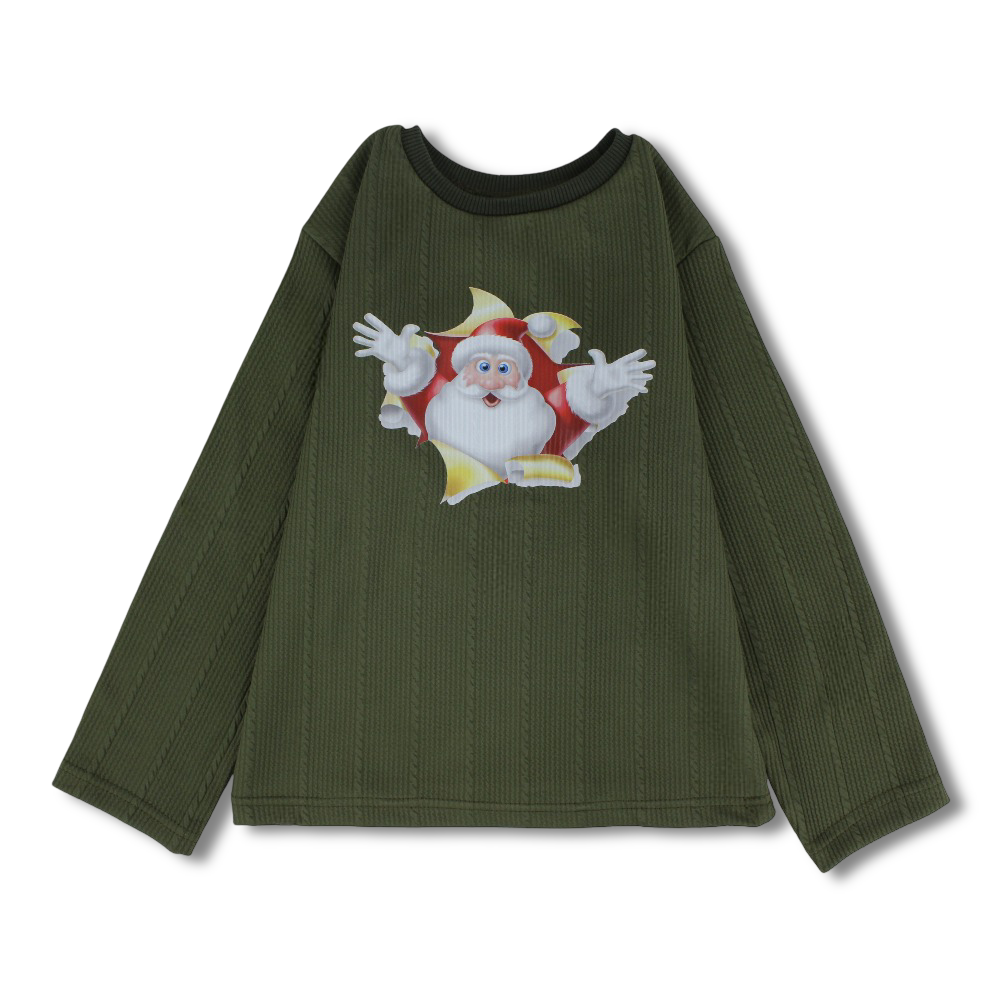 Unisex Cotton T-Shirt – Olive with Santa Print