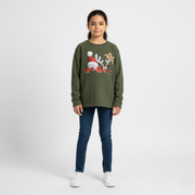 Unisex Cotton T-Shirt – Olive with Santa & Reindeer Print