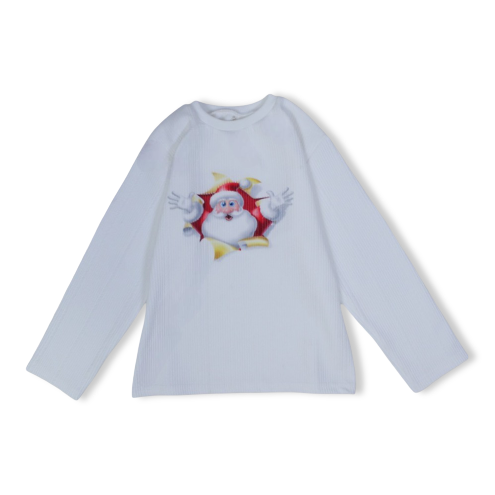 Unisex Cotton T-Shirt – Off-White with Santa Print
