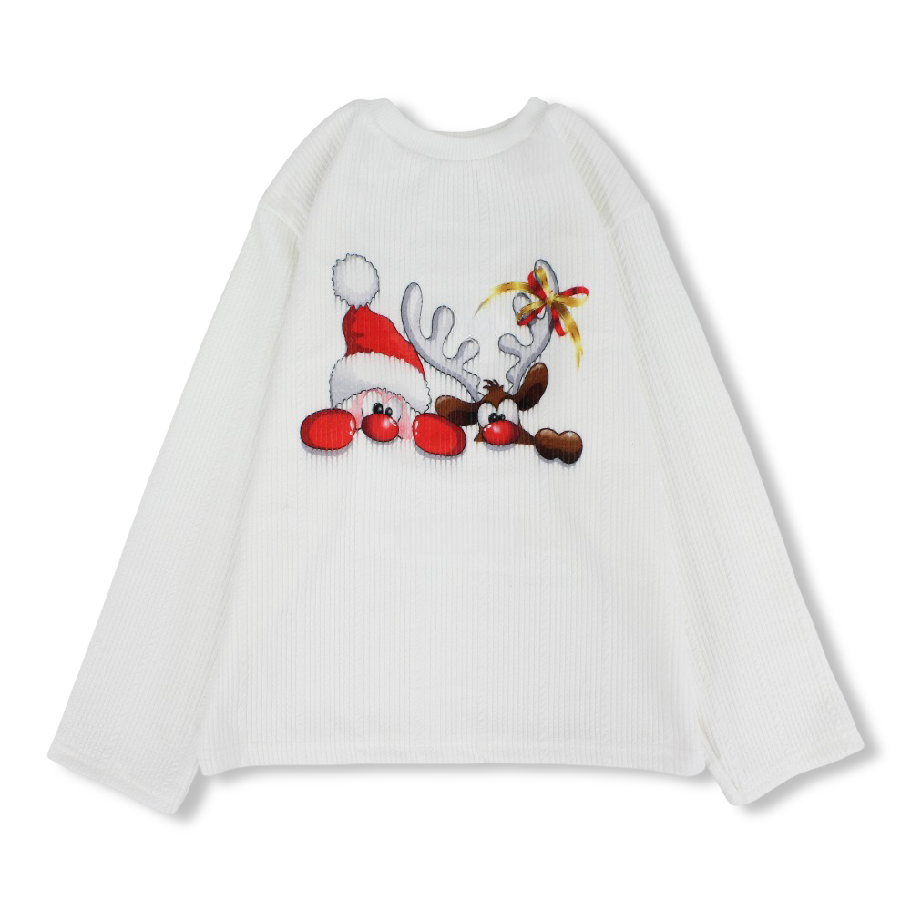 Unisex Cotton T-Shirt – Off-White with Santa & Reindeer Print