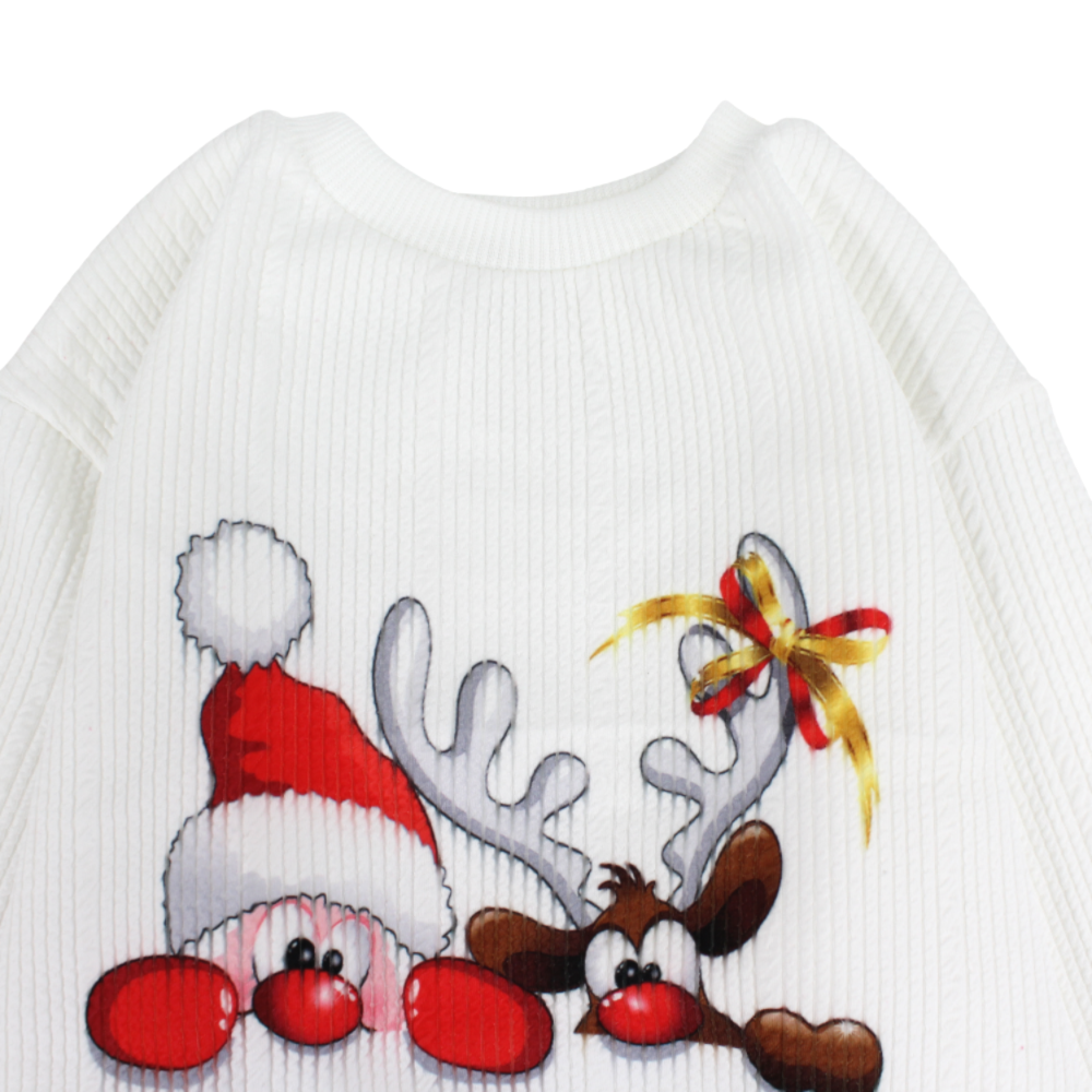 Unisex Cotton T-Shirt – Off-White with Santa & Reindeer Print
