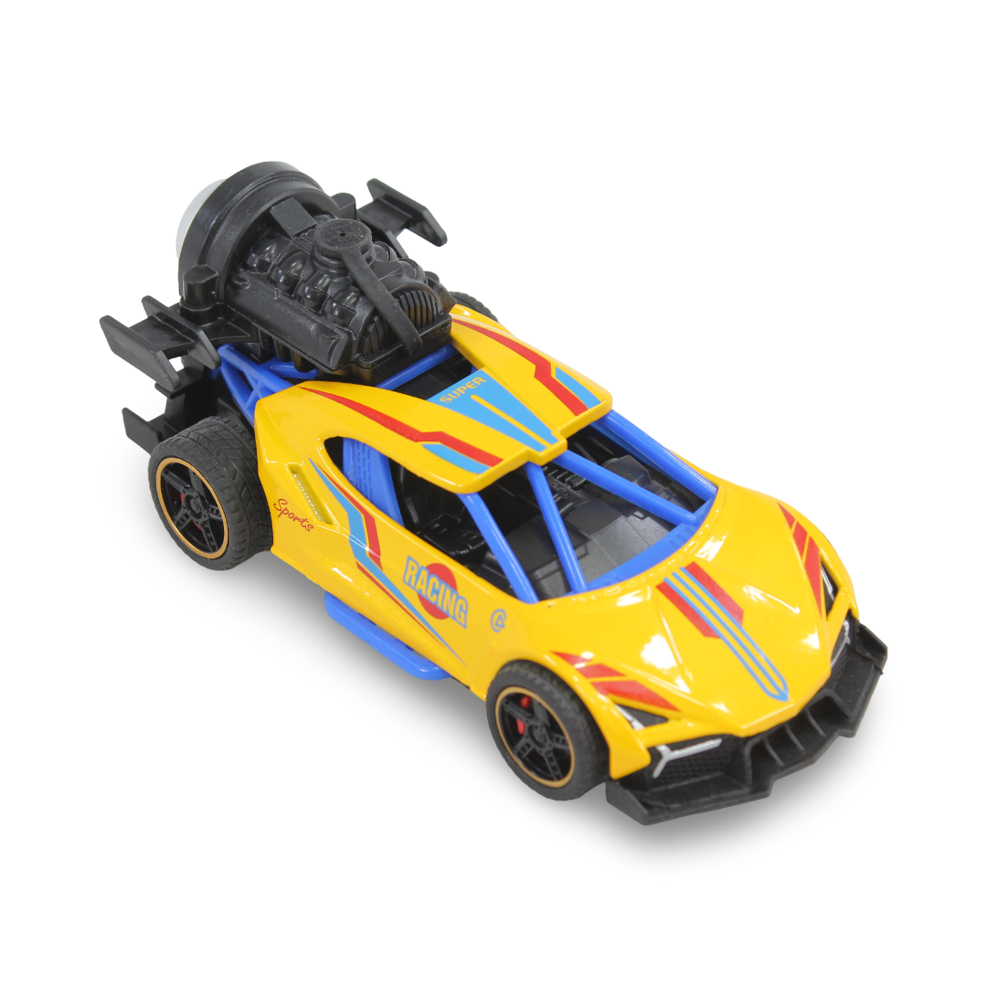 Die-Cast Alloy Sports Car Toy (Light & Spray) – Yellow