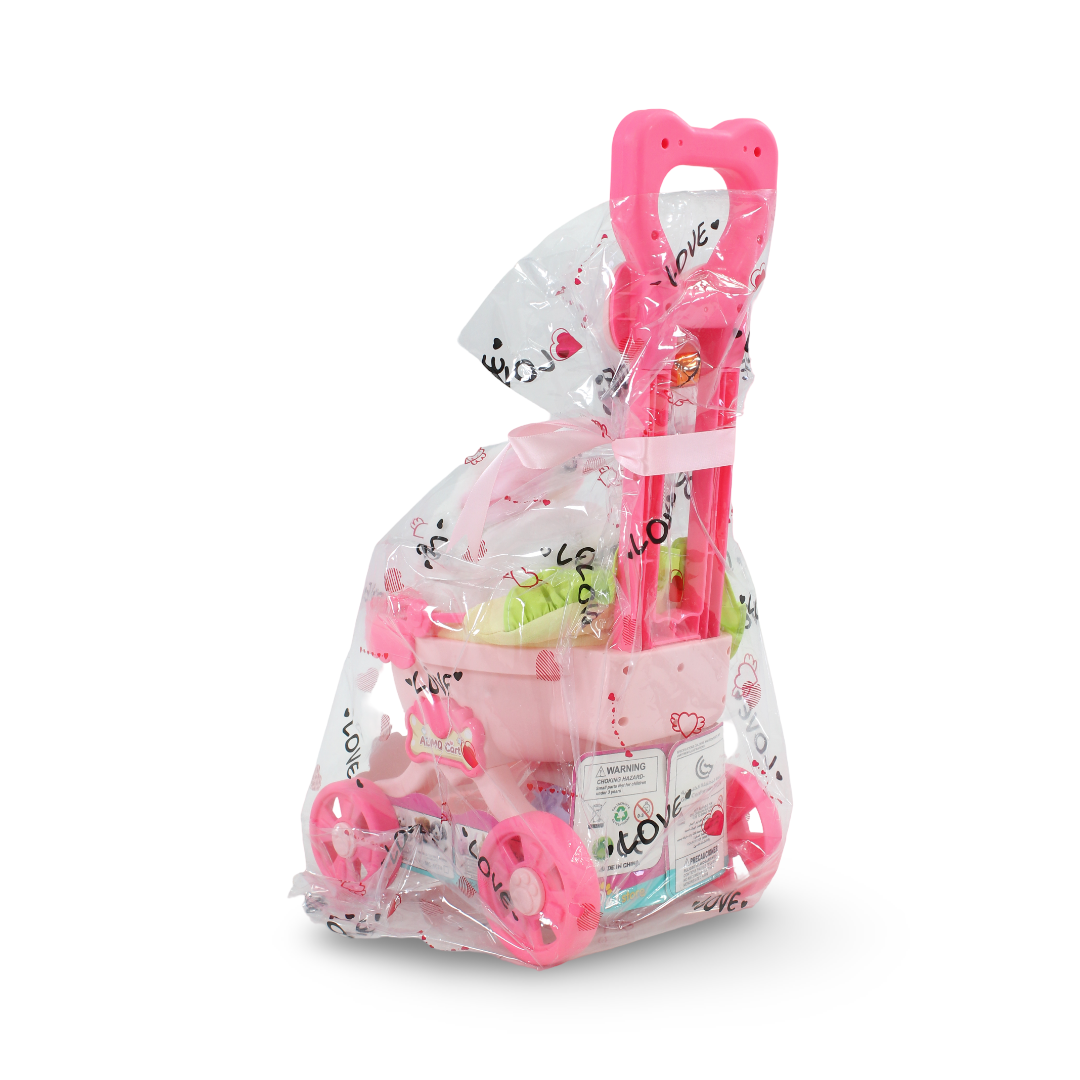 Plush Rabbit Stroller Toy Set – White