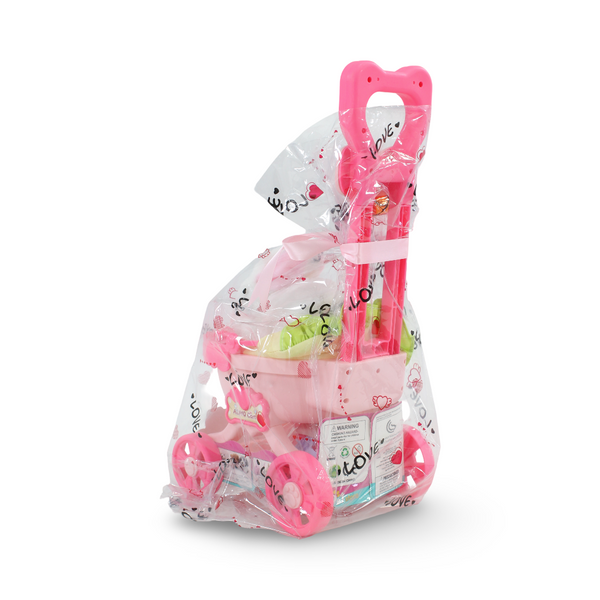 Plush Rabbit Stroller Toy Set – White