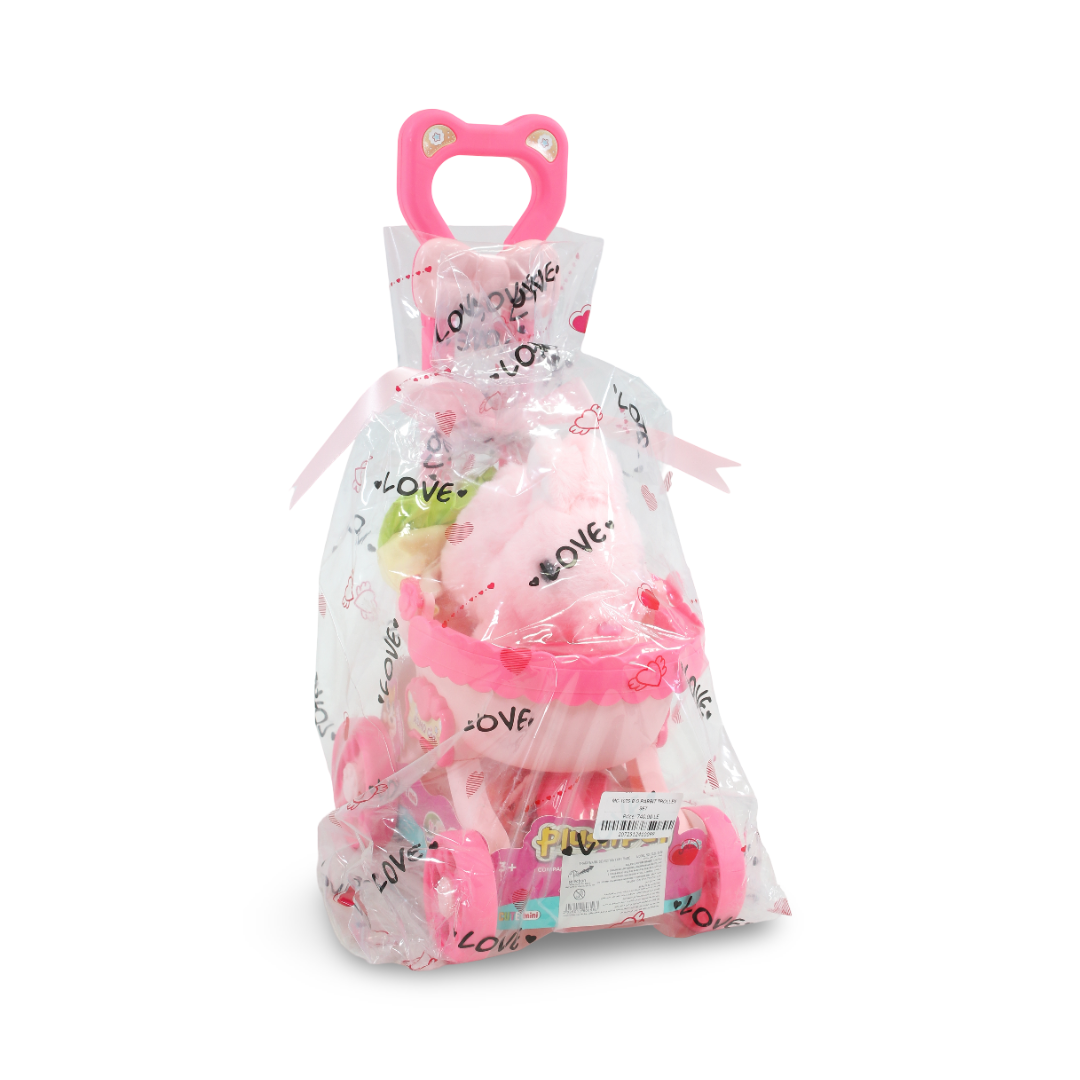 Plush Rabbit Stroller Toy Set – Pink